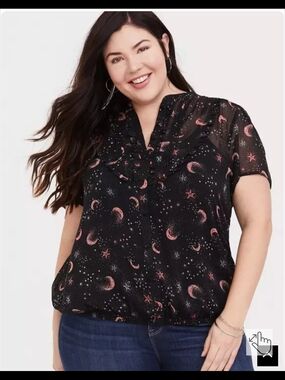 torrid Black Blouse with Pink Moon & Star Print